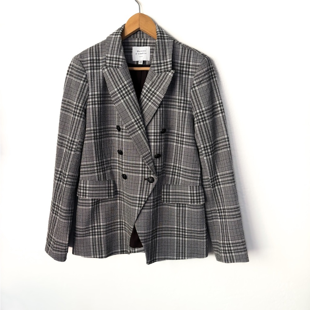 Maison d’Amelie Blazer Black and White Plaid Double-Breasted Blazer Size M